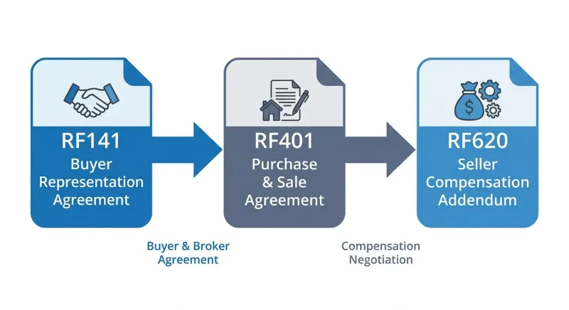 Flowchart of Tennessee forms RF141, RF401 and RF620 in the buyer-agent commission negotiation process
