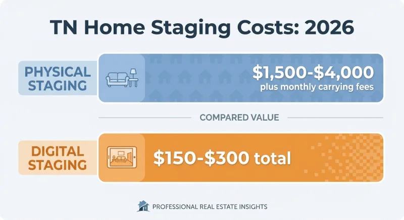 Bar chart comparing Tennessee physical staging costs versus digital virtual staging costs in 2026