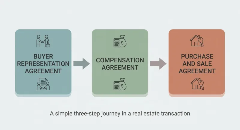 Flow of Tennessee REALTORS forms RF141, RF620, and RF401 in off-MLS buyer commission negotiation