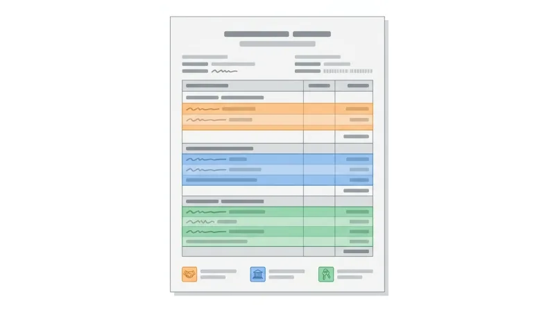 Annotated settlement statement diagram showing broker compliance fees separated from Tennessee transfer tax and title fees