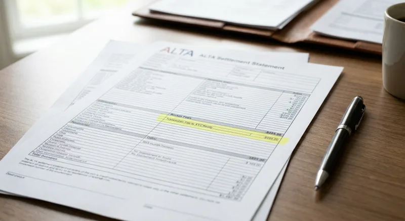 ALTA settlement statement highlighting where a hybrid broker closing-side fee is deducted