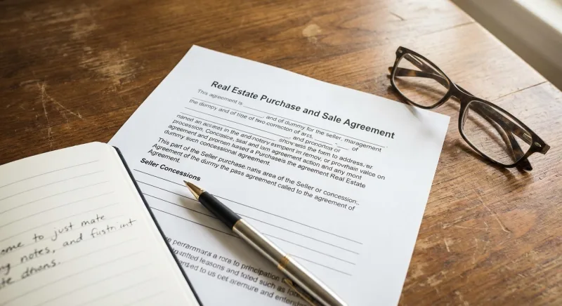 Close-up of a Tennessee REALTORS RF401 purchase and sale agreement showing seller concessions line
