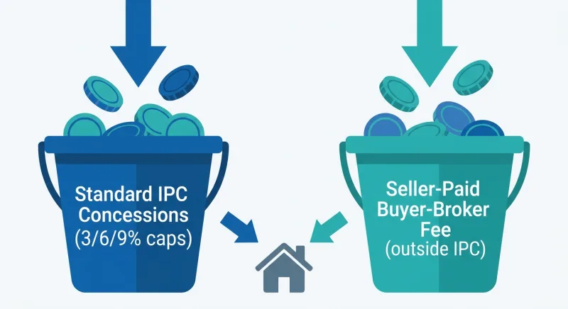 Diagram showing the double bucket concept separating IPC concession caps from seller-paid buyer agent fees
