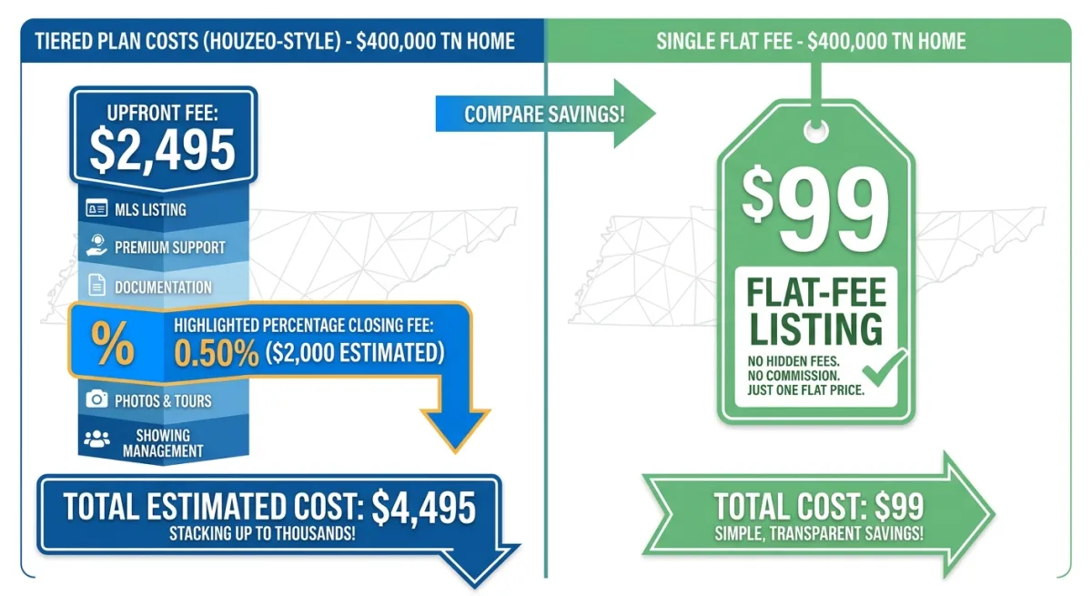 Houzeo Hidden Fees Exposed: 0.5%–1.25% Closing Charges vs a True $99 Flat Fee in TN