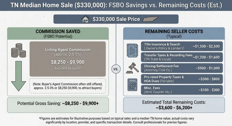 Infographic comparing FSBO savings and costs on a median Tennessee home