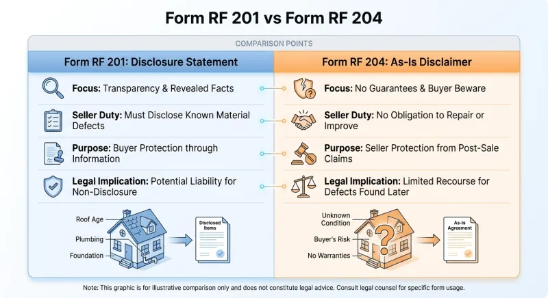 Comparison table of Tennessee REALTORS Form RF 201 versus Form RF 204