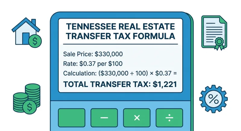 Graphic showing Tennessee transfer tax calculation of $1,221 on a $330,000 home