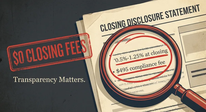 Closing statement highlighting hidden flat-fee MLS charges like percentage-at-closing and compliance fees