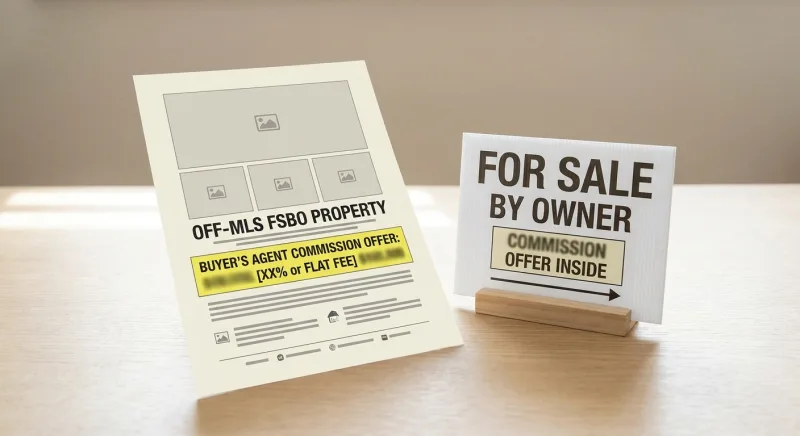 Off-MLS FSBO flyer and yard sign rider used to advertise a buyer-agent commission in Tennessee