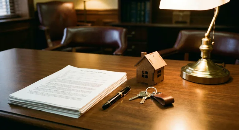 Tennessee residential property disclosure form and title company closing documents on a desk