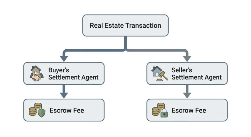 Diagram of a Tennessee split closing showing buyer and seller using separate settlement agents