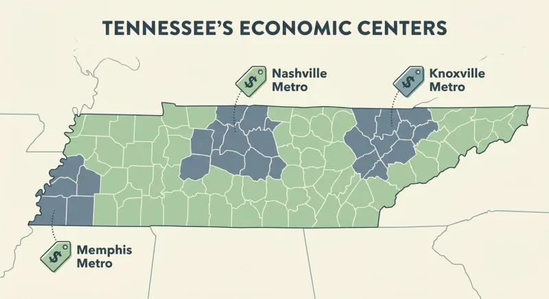 Map of Tennessee showing FSBO attorney cost variations across Nashville, Knoxville, and Memphis
