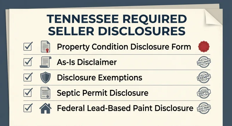 Chart of legally required seller disclosures in Tennessee including the property condition disclosure form and lead-based paint disclosure