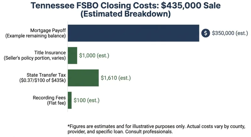 Breakdown of FSBO closing costs on a median-priced Tennessee home in 2026 including transfer tax and title insurance