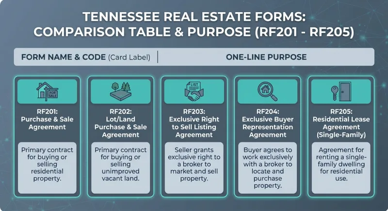 Comparison of Tennessee disclosure forms RF201, RF202, RF203, RF204, and RF205 and their purposes
