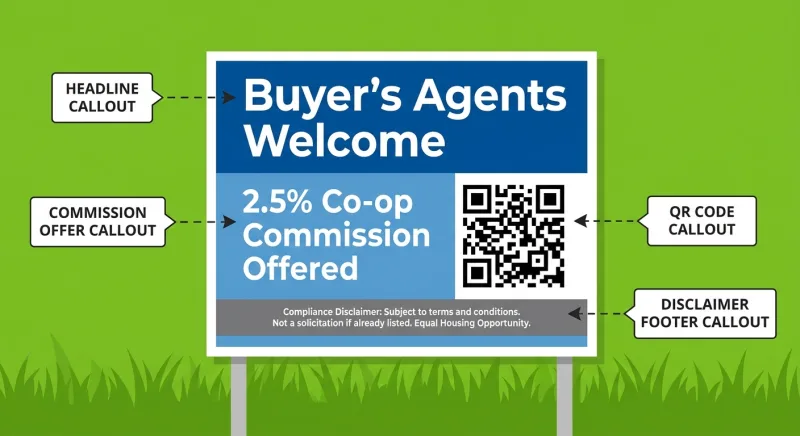Copy-ready yard sign layout template for advertising buyer agent commission in Tennessee