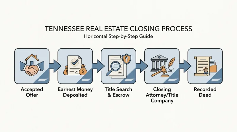 Diagram of the Tennessee contract-to-close process from accepted offer to recorded deed