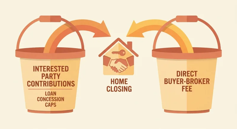 Diagram of the double-bucket rule separating IPC concession caps from direct buyer-broker fees in Tennessee