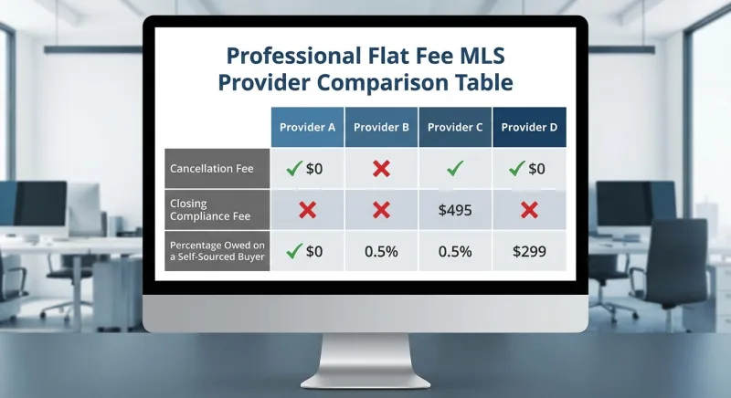 Table comparing cancellation and closing fees across Tennessee flat fee MLS providers