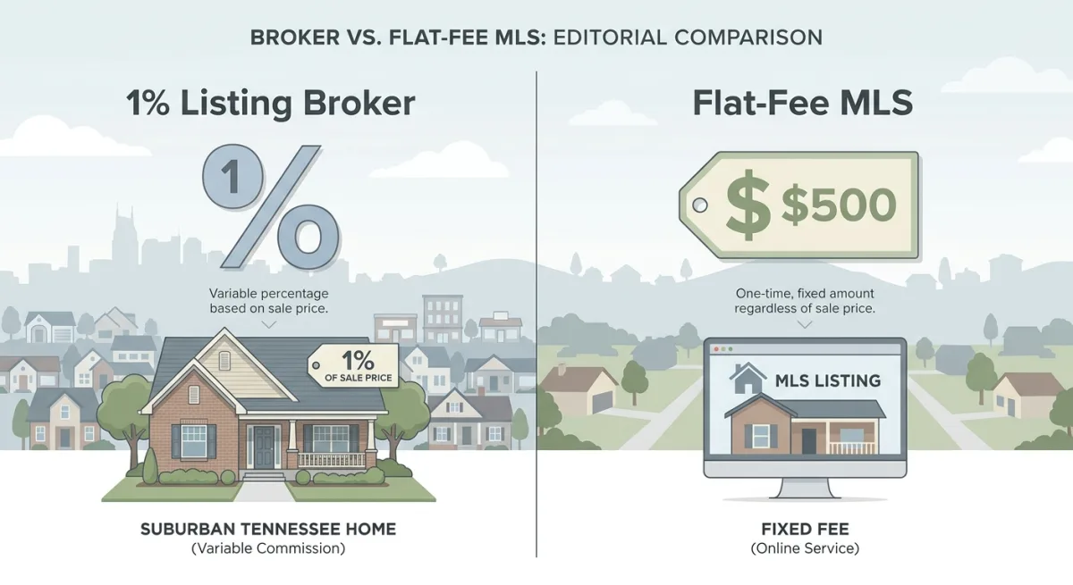 1% Listing Broker vs Flat-Fee MLS in Suburban Tennessee: Best Fit for Murfreesboro, Clarksville & Hendersonville Sellers