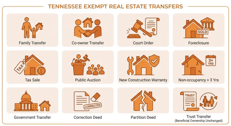 Infographic grid showing the 12 statutory disclosure exemptions under Tennessee Code Annotated section 66-5-209