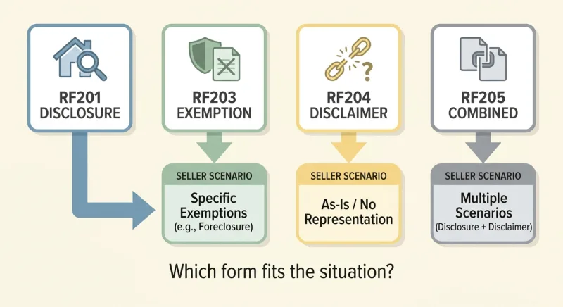 Comparison diagram of Tennessee forms RF201, RF203, RF204 and RF205 and when each applies