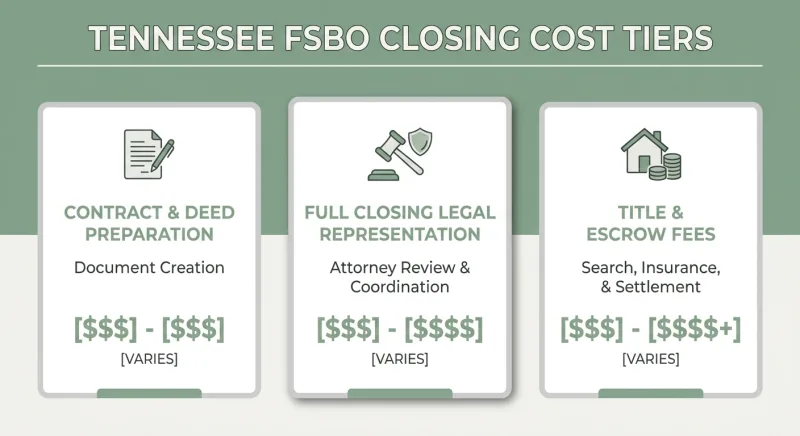 Tennessee flat-fee closing attorney and title cost ranges shown in a clean pricing table