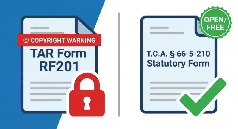 Comparison of copyrighted TAR Form RF201 versus the free statutory Tennessee disclosure form under T.C.A. § 66-5-210