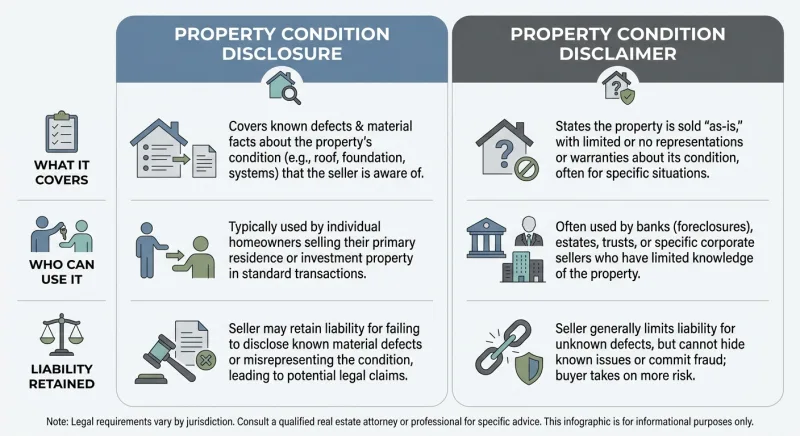 Infographic comparing a Tennessee property condition disclosure and disclaimer form