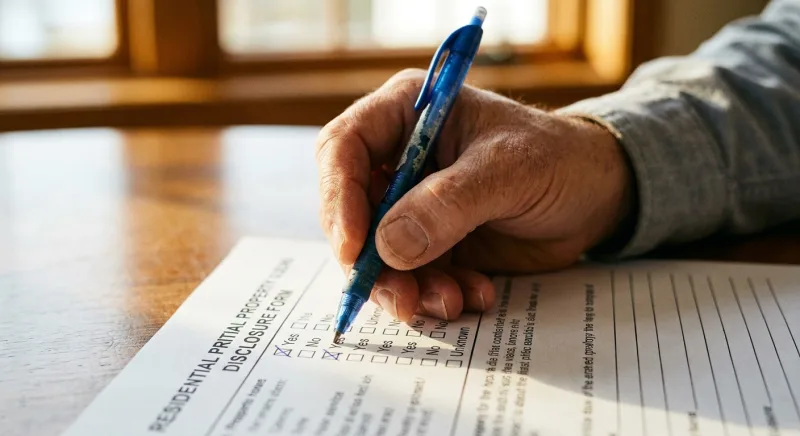 FSBO seller checking Yes, No, or Unknown boxes on the Tennessee property disclosure form