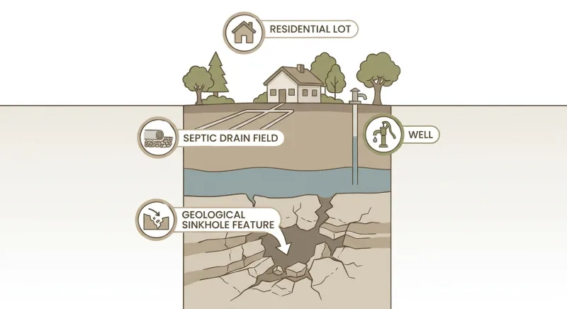 Diagram showing sinkhole, septic system, and well features a Tennessee seller must disclose