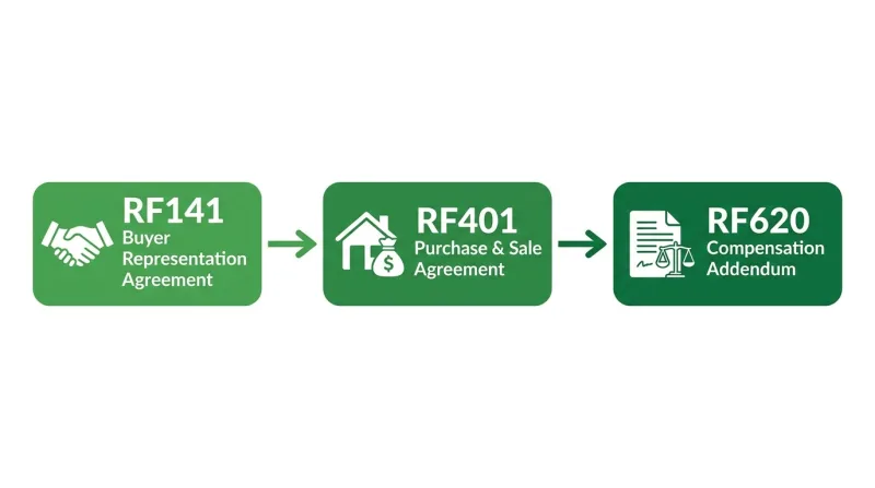 Flowchart of Tennessee RF141, RF401, and RF620 forms sequence for buyer agent commission