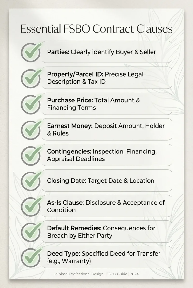 Checklist of essential clauses in a Tennessee FSBO purchase agreement