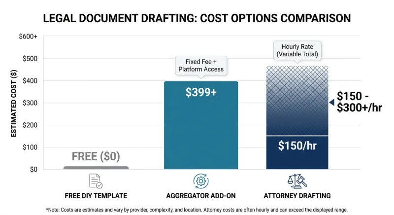 Cost comparison of a free FSBO template versus attorney and aggregator contract fees in Tennessee