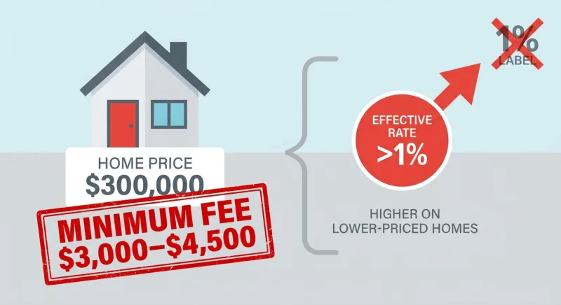 Diagram showing how a 1% listing brokerage minimum commission floor raises the effective fee on lower-priced Nashville homes