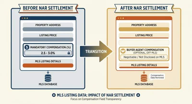 Before and after NAR settlement comparison of RealTracs MLS compensation fields