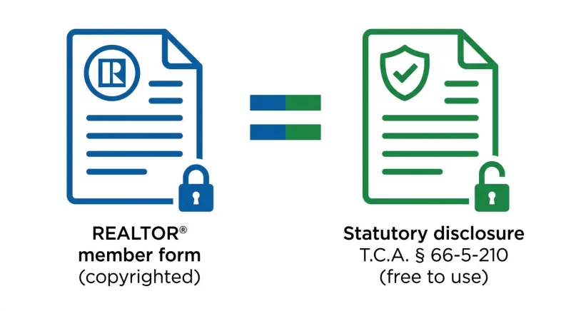 Comparison graphic showing Form RF 201 versus the free statutory Tennessee disclosure form under T.C.A. § 66-5-210